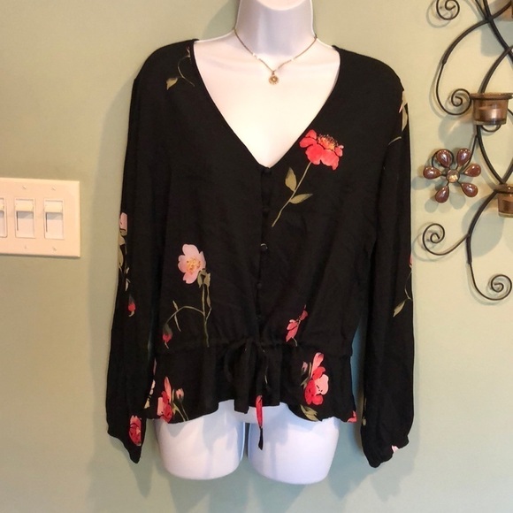 𝅺Rails Beaux Blossom Floral Print Blouse SM Blouse Long Sleeve Tie Waist Top - Picture 2 of 8